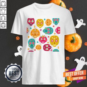 Day Of The Dead - Sugar Skulls On White Long T-Shirt