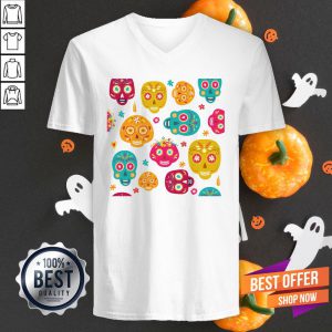 Day Of The Dead - Sugar Skulls On White Long V-neck