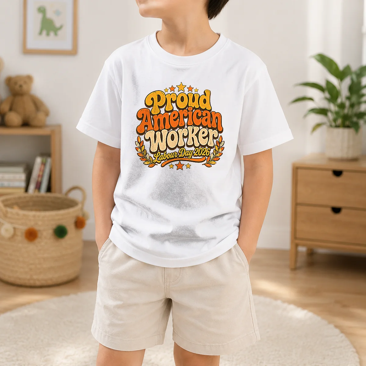 Happy Premium Proud American Worker Labour Day 2026 Groovy Retro Kids T-Shirt
