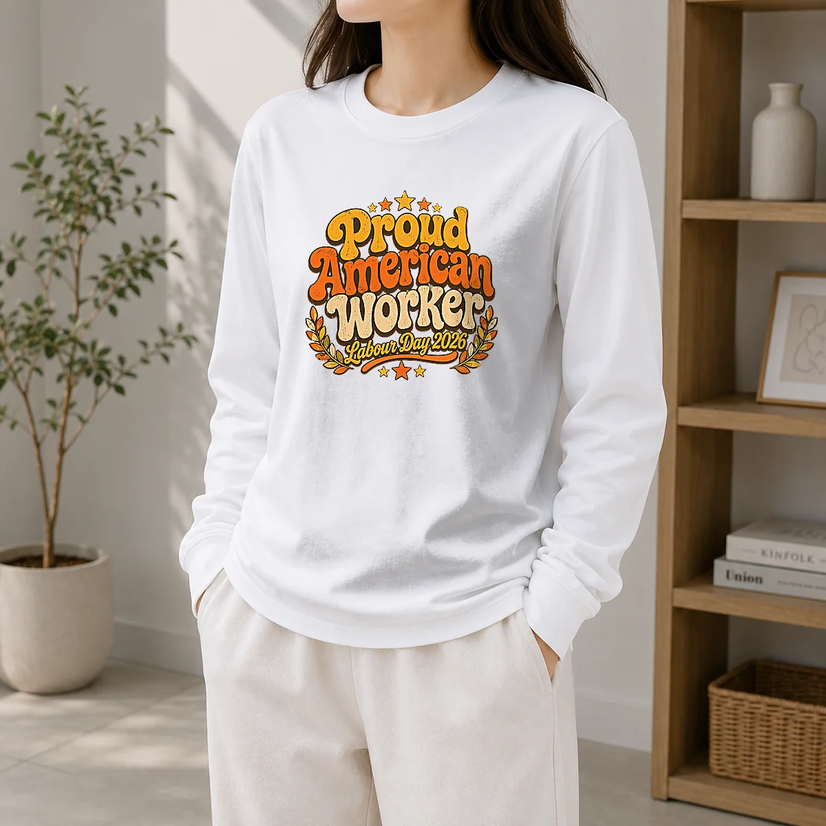 Happy Premium Proud American Worker Labour Day 2026 Groovy Retro Long Sleeve Shirt