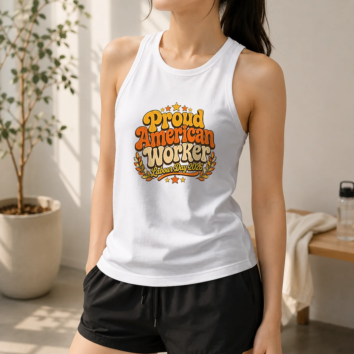 Happy Premium Proud American Worker Labour Day 2026 Groovy Retro Tank Top