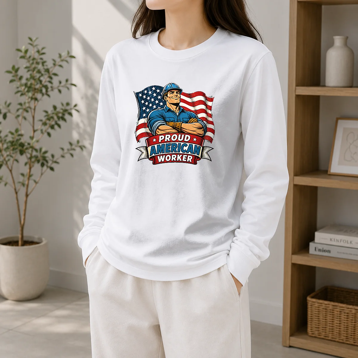 Hot Awesome Labour Day Proud American Worker Comic Long Sleeve Shirt