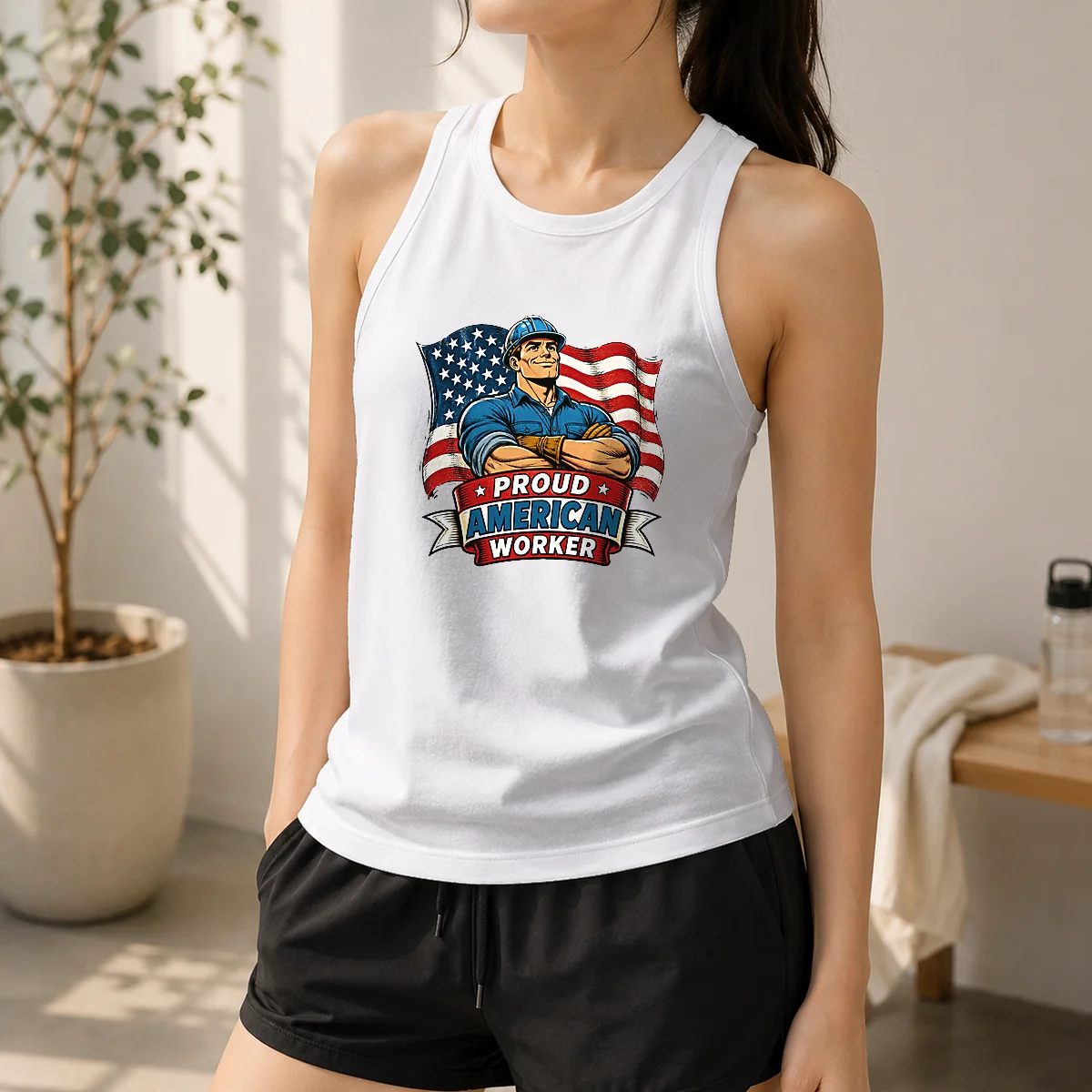 Hot Awesome Labour Day Proud American Worker Comic Tank Top