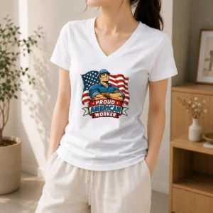 Hot Awesome Labour Day Proud American Worker Comic V-Neck Shirt