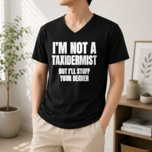 Pretty I Am Not A Taxidermist But I Will Stuff Your Beaver Funny Adult Humor Slogan V-Neck Shirt
